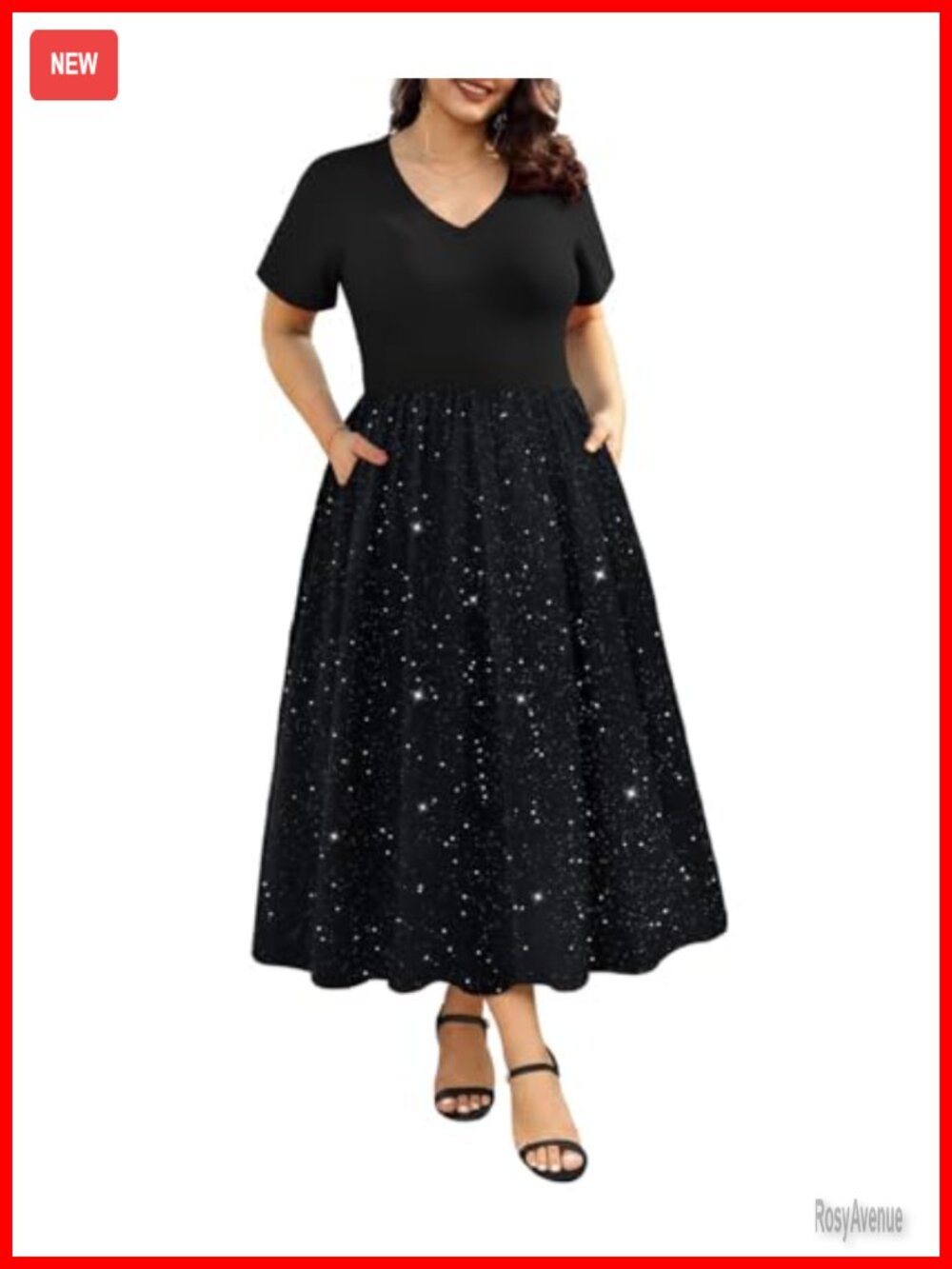 Plus Size Short Sleeve V Neck A-Line Casual Dress with Empire Waist